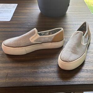 Tommy Bahama Gray and White Striped Slip-On Sneakers